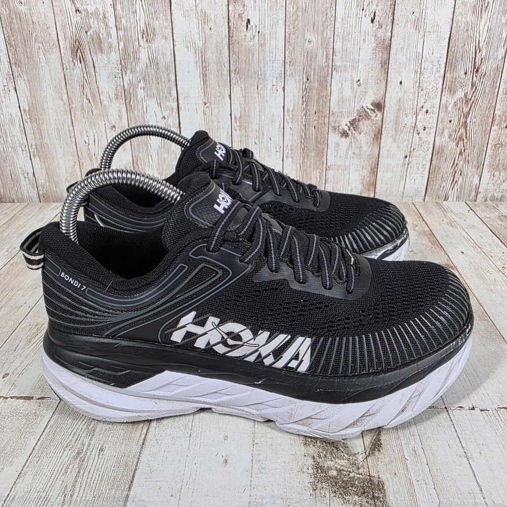 Hoka One One Bondi 7 Black White Running Shoes Womens 7 Wide 1110531 BWHT